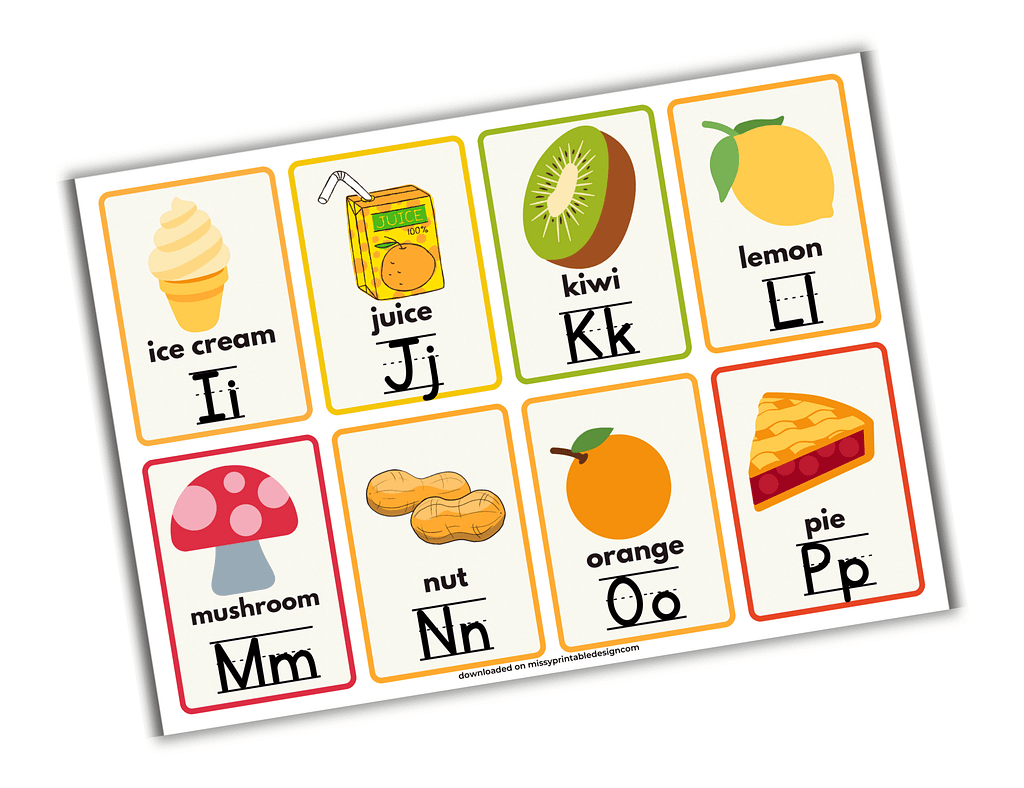printable food alphabet flashcards i-p