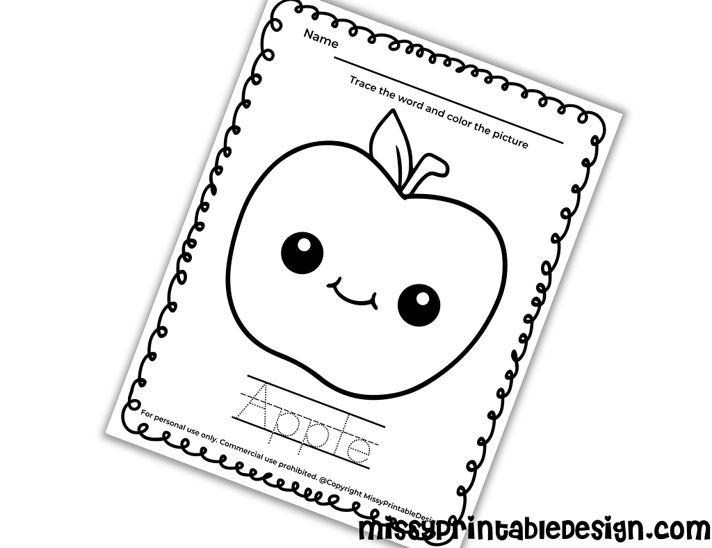 apple tracing worksheet