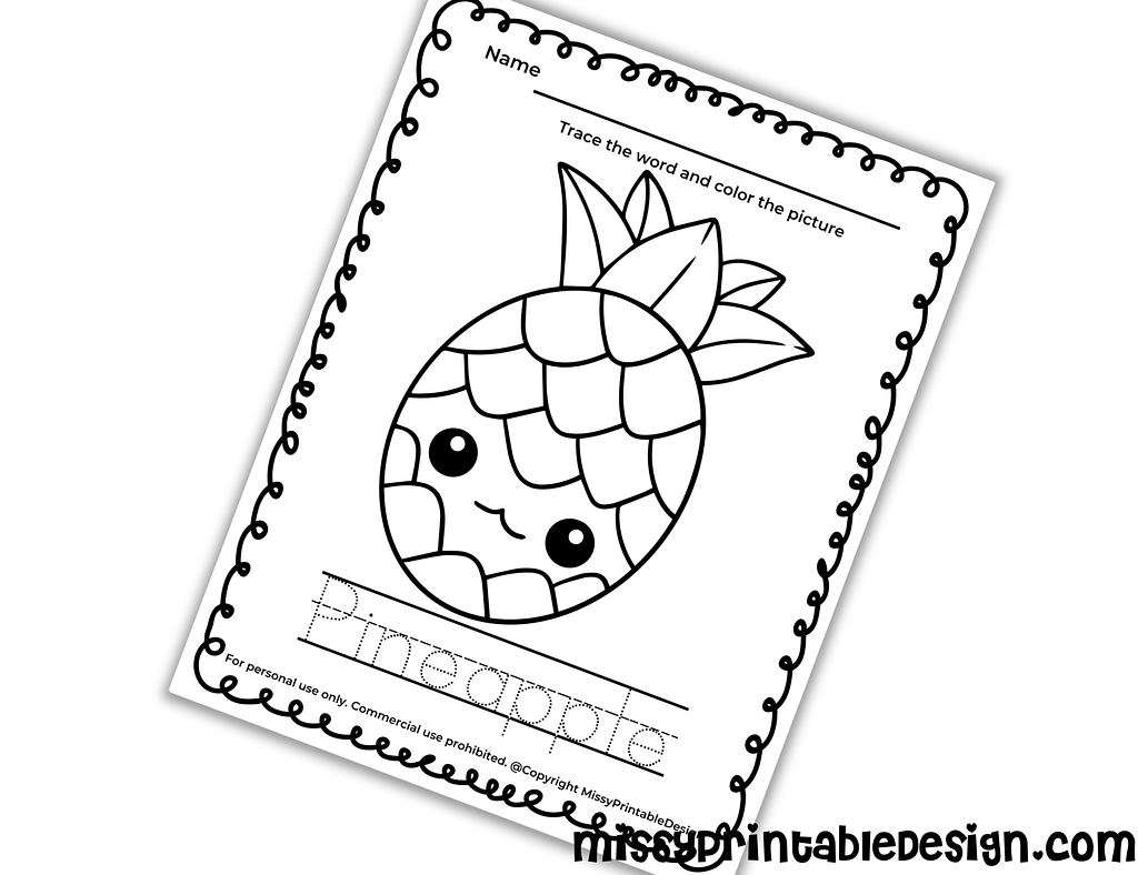 pineapple tracing worksheet