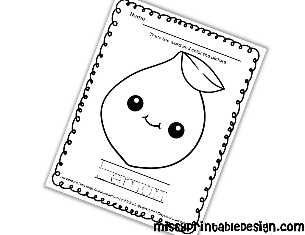 lemon tracing worksheet