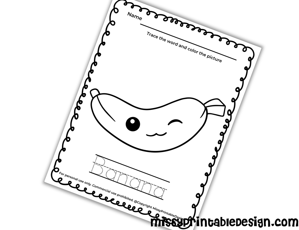 banana tracing worksheet
