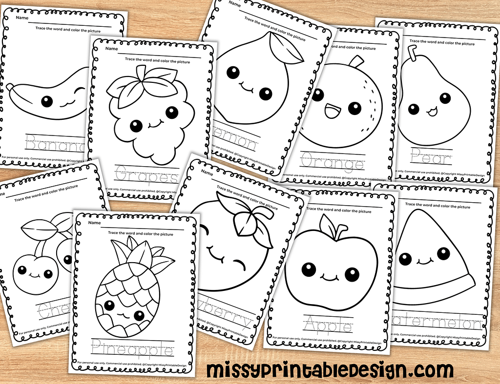 Printable Fruit Tracing Worksheets