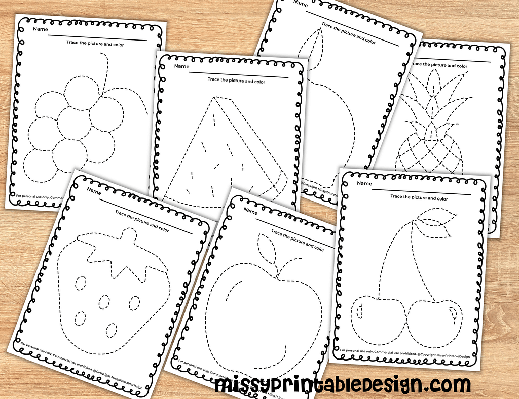 Printable Fruit Tracing Worksheets