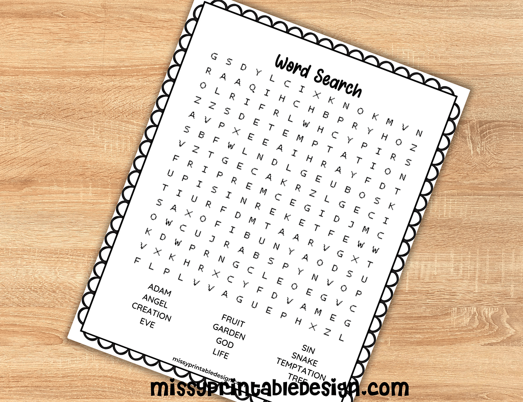 Adam and Eve Free Printables Word search