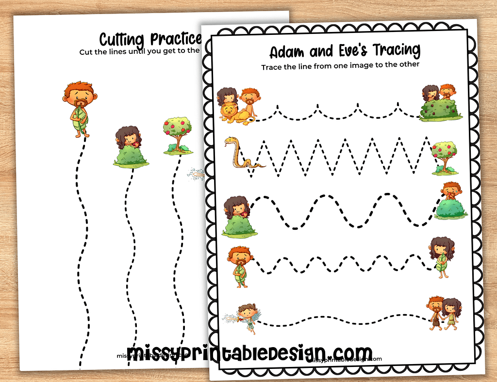 Adam and Eve Free Printables tracing