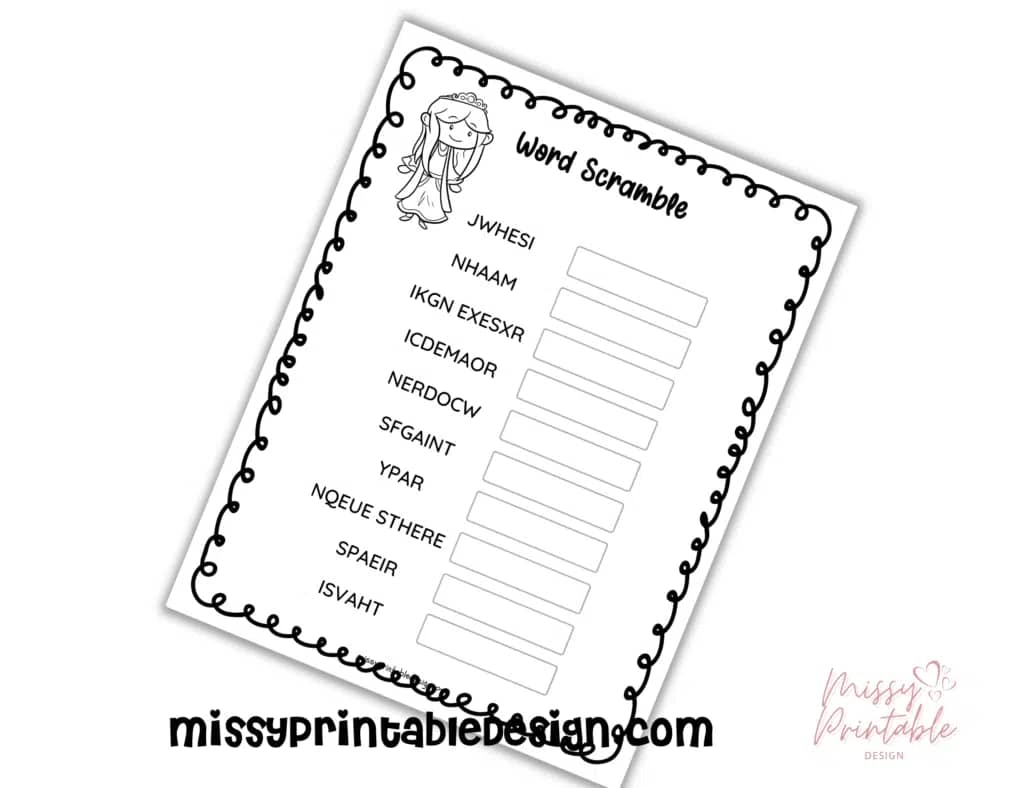 queen esther word scramble