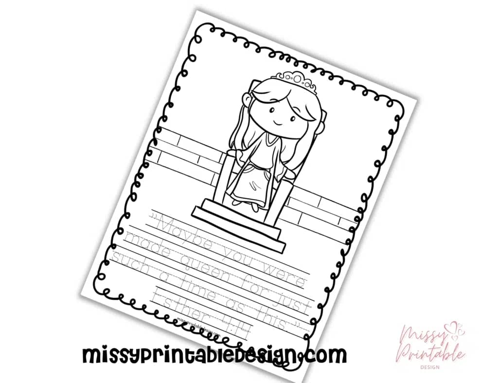 queen esther verse tracing coloring