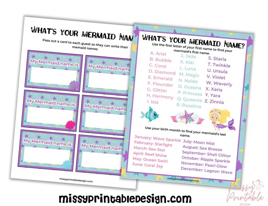 whats your mermaid name printable