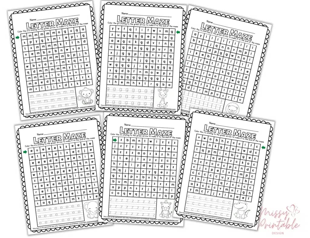 Zoo Animal Letter Mazes