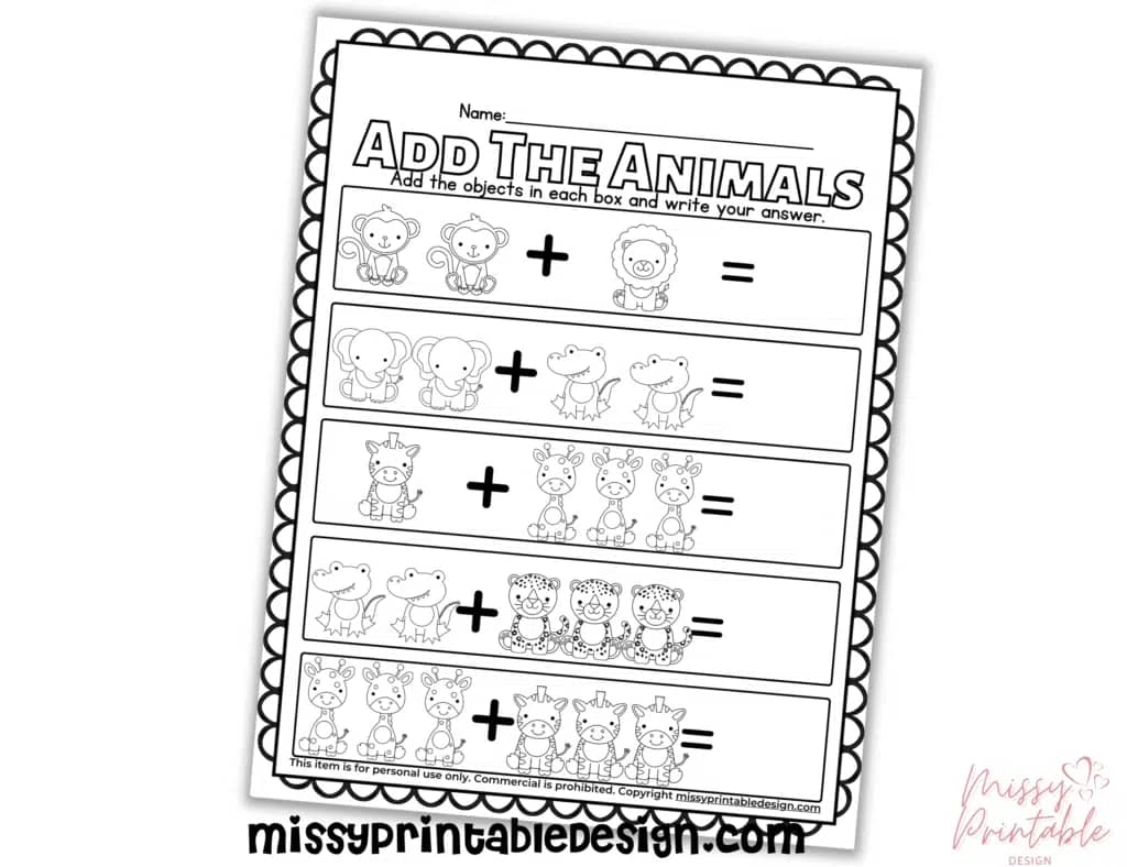 Zoo Animal Addition Worksheet