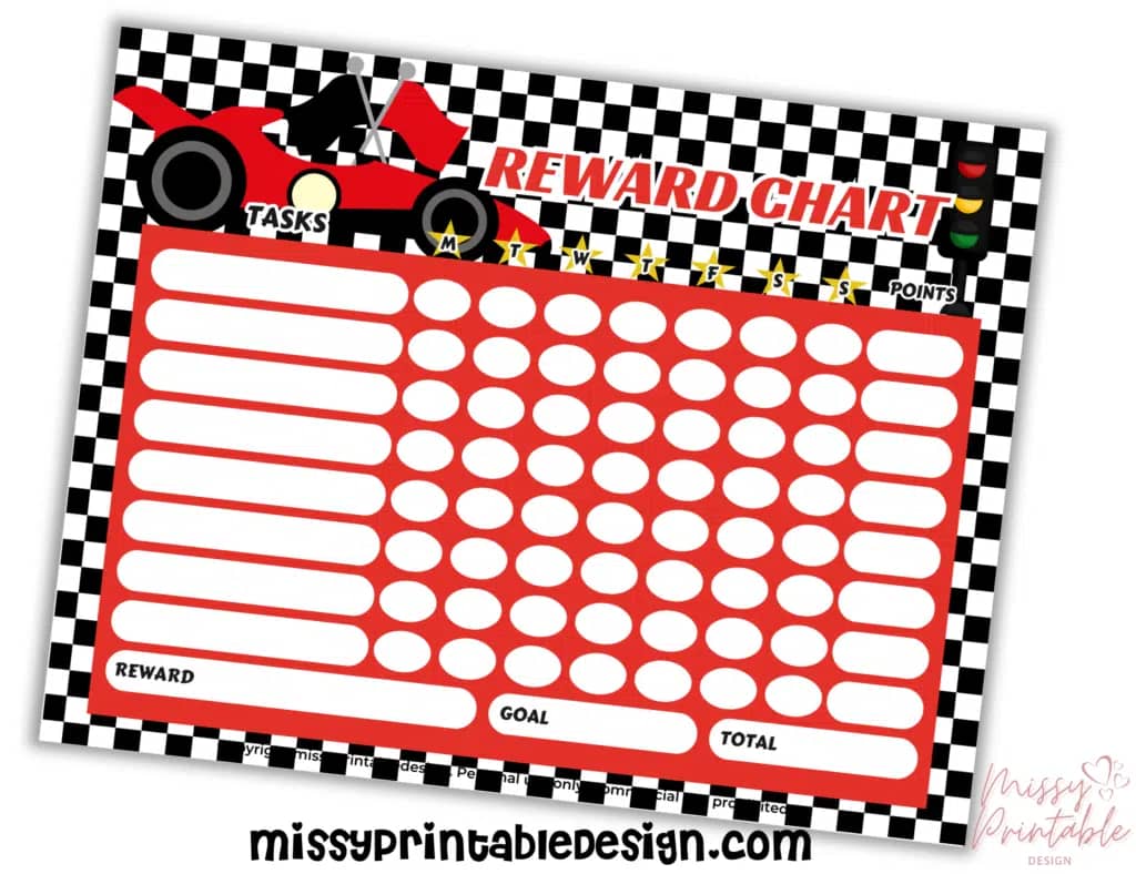 Free Printable Racecar Reward Chart