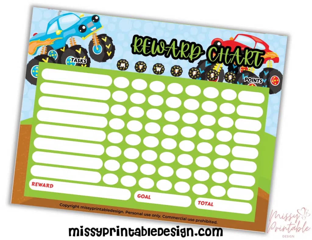 Free Printable Monster Truck Reward Chart
