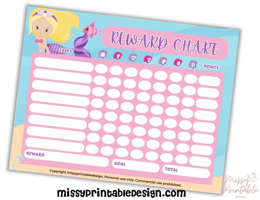Free Printable Reward Chart Mermaid