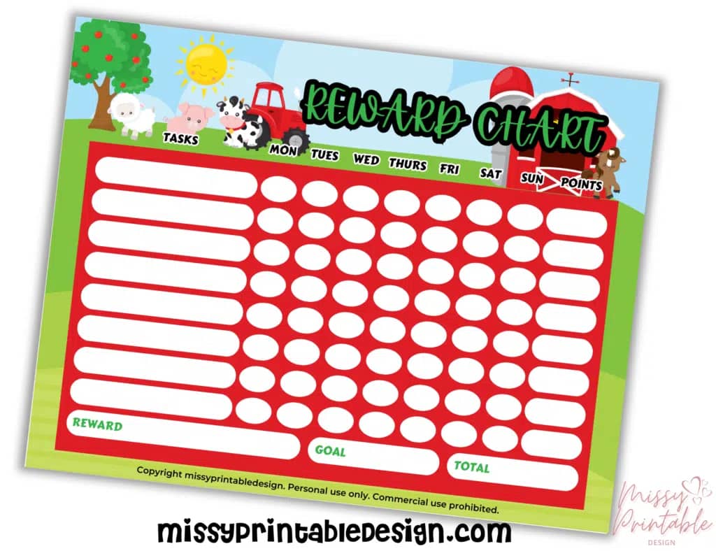 Free Printable Reward Chart Farm