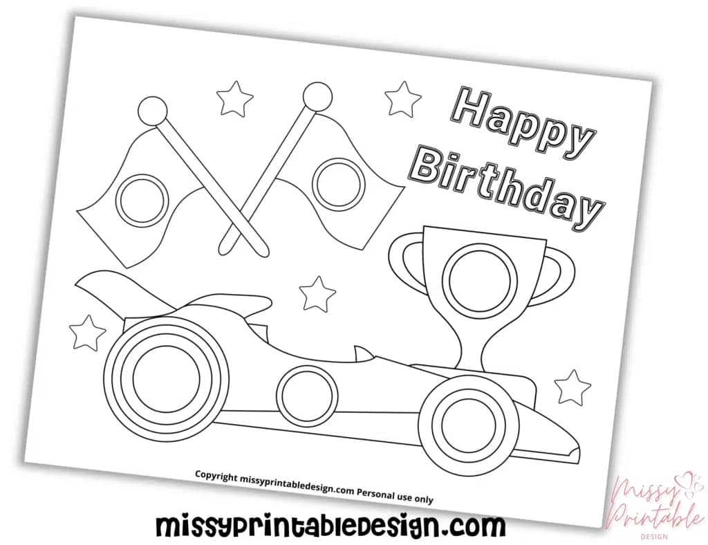 Race Car Birthday Coloring Page
