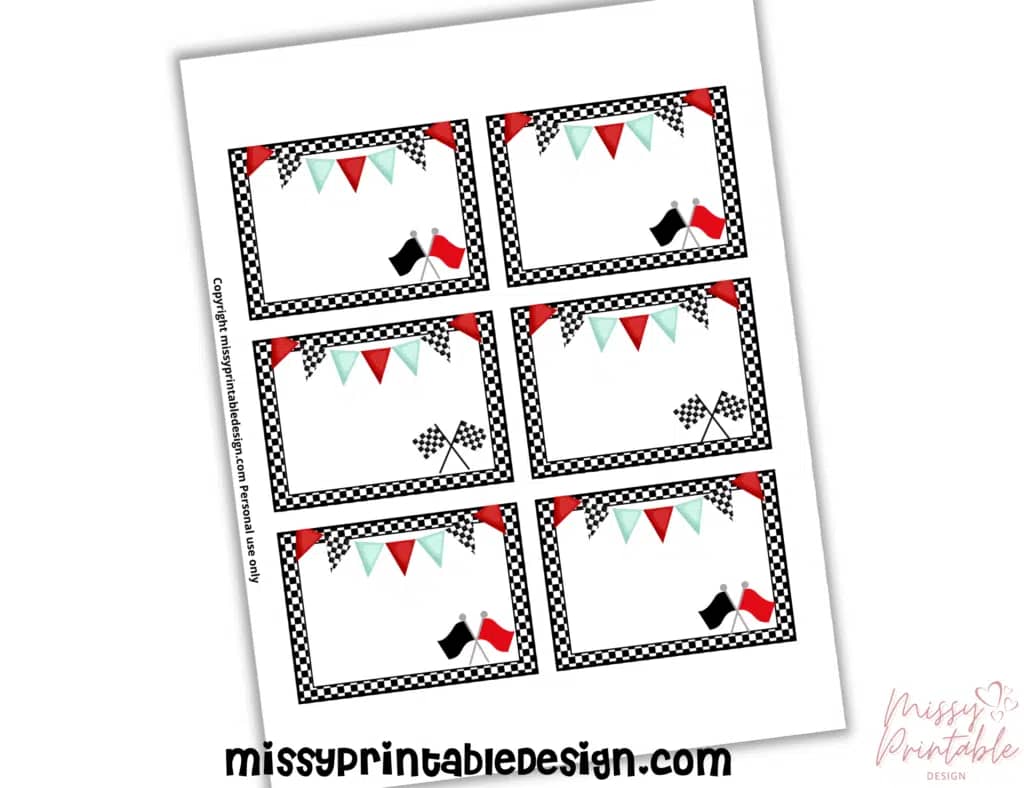 Race Car Birthday Food Cards