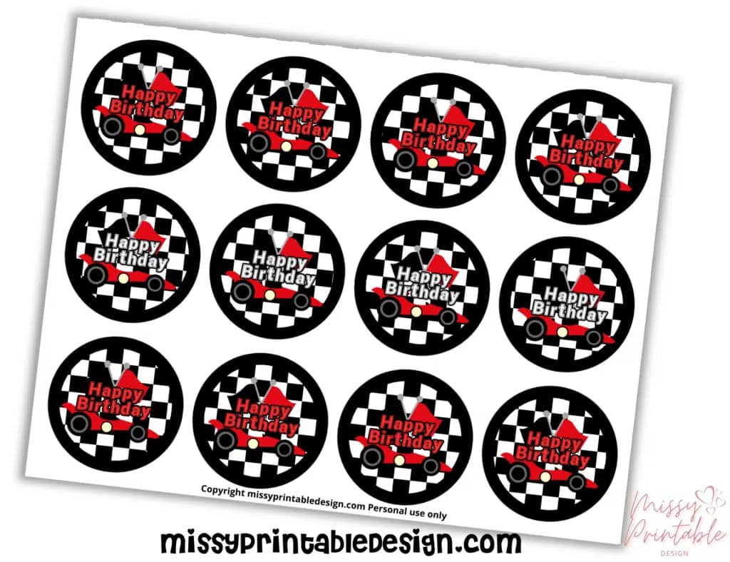 Race Car Birthday cupcake toppers