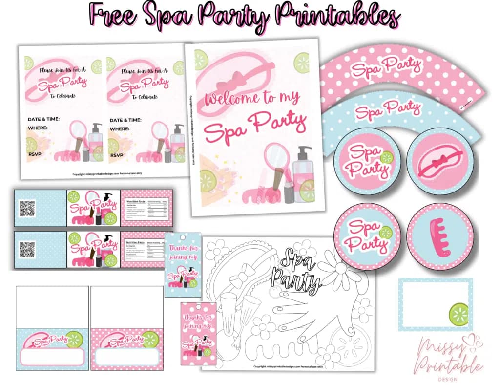 Free Spa Party Printables MissyPrintableDesign