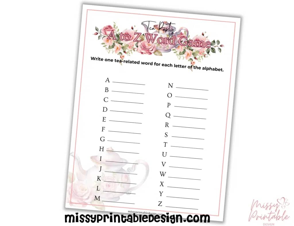 A-Z Tea Party Game