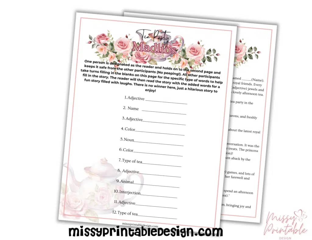 Madlibs Tea Party Game