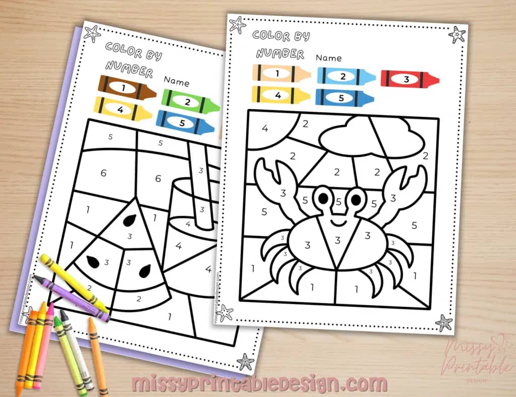 summer color by number free printable