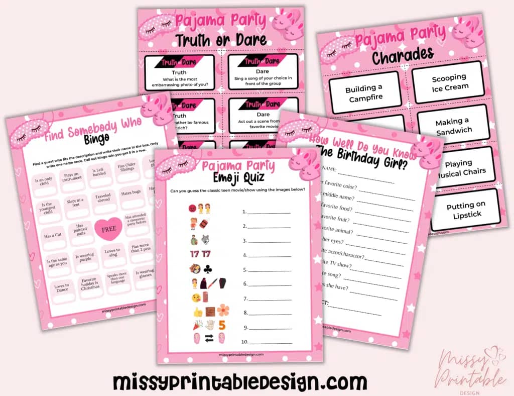 printable pajama party games