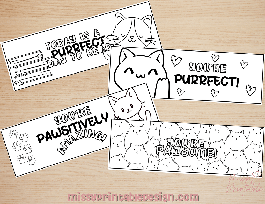 Cat Pun Bookmarks to Color